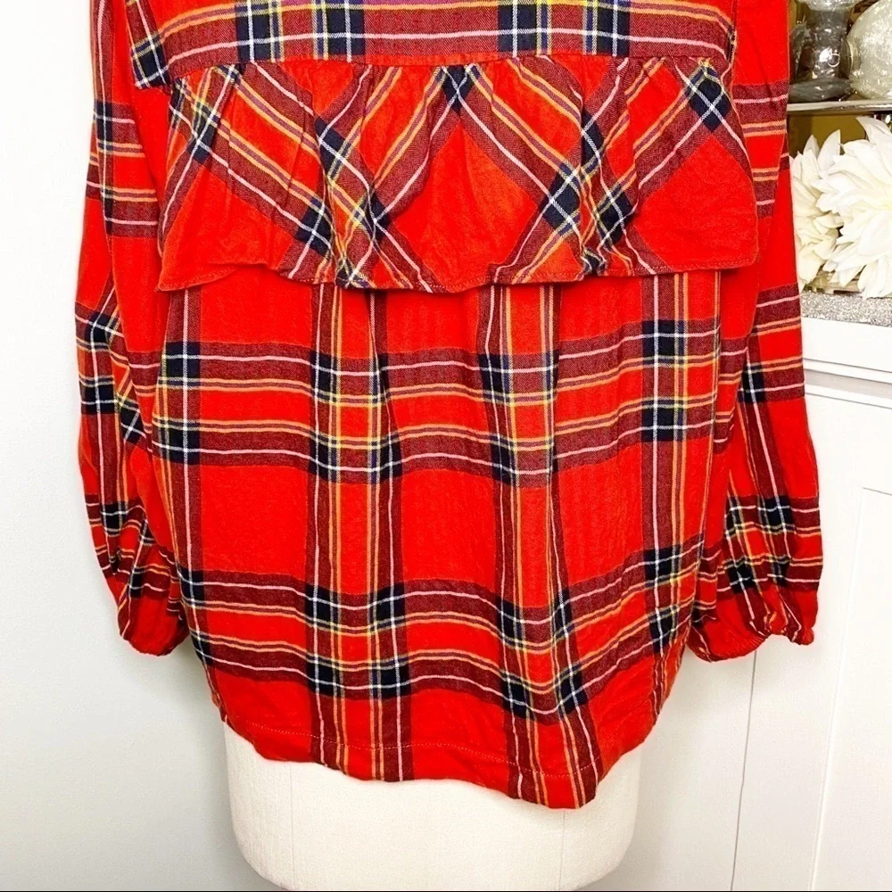 J. Crew Plaid Ruffled Top in Festival Red Small - Picture 10 of 12